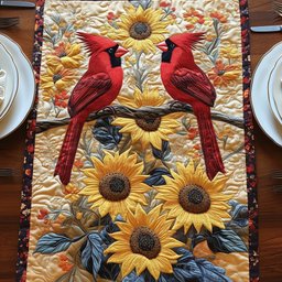 Cardinals Among Golden Sunflowers Table Runner - Made to Order TABLE928