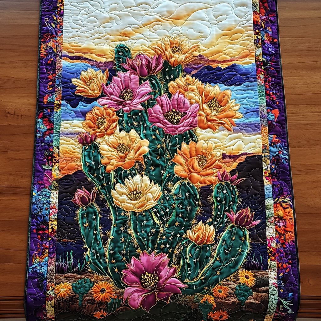 Cactus with Pink Desert Flowers Table Runner - Made to Order TABLE928