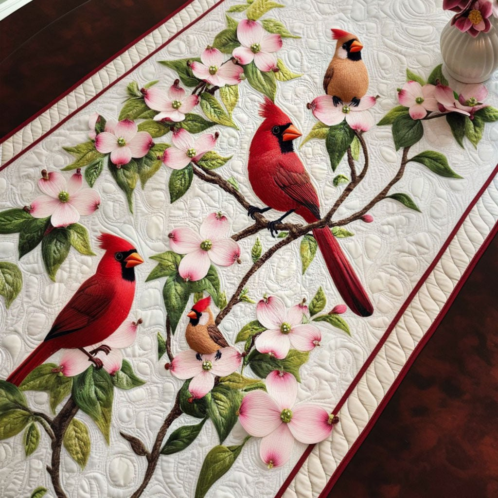 Cardinals in the Pink Blossom Tree Table Runner - Made to Order TABLE928