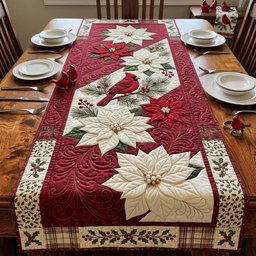 Cardinal White Poinsettia River Table Runner - Made to Order TABLE928