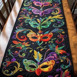Carnival Masks on Black Scrollwork Table Runner - Made to Order TABLE928