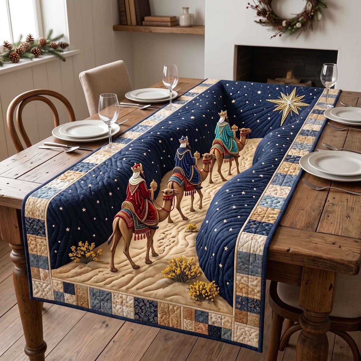 Camel Caravan on Navy Starry Sky Table Runner - Made to Order TABLE928