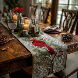 Cardinal on Snowy Pine Branch Table Runner - Made to Order TABLE928