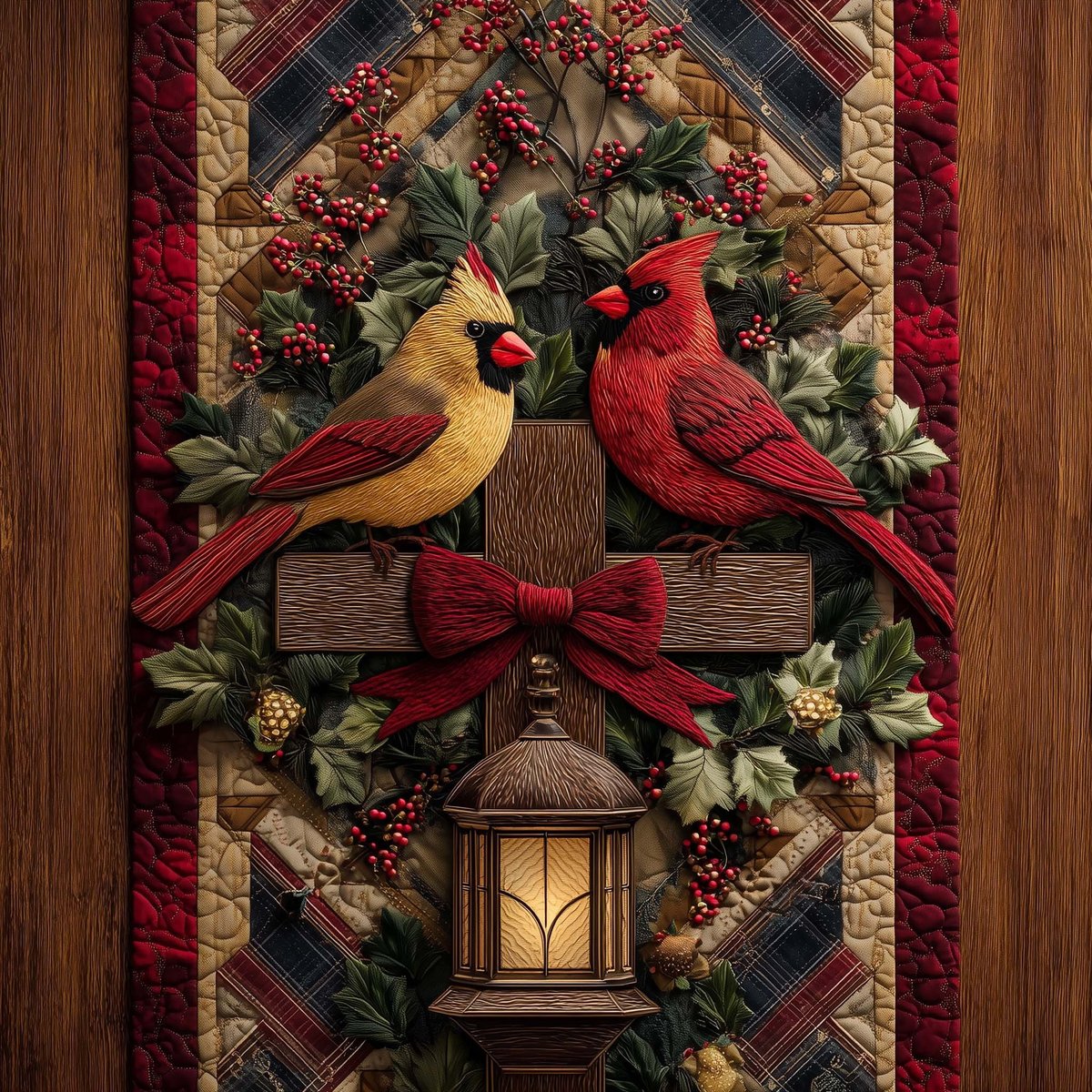 Cardinals on a Wooden Cross Table Runner - Made to Order TABLE928