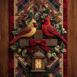 Cardinals on a Wooden Cross Table Runner - Made to Order TABLE928