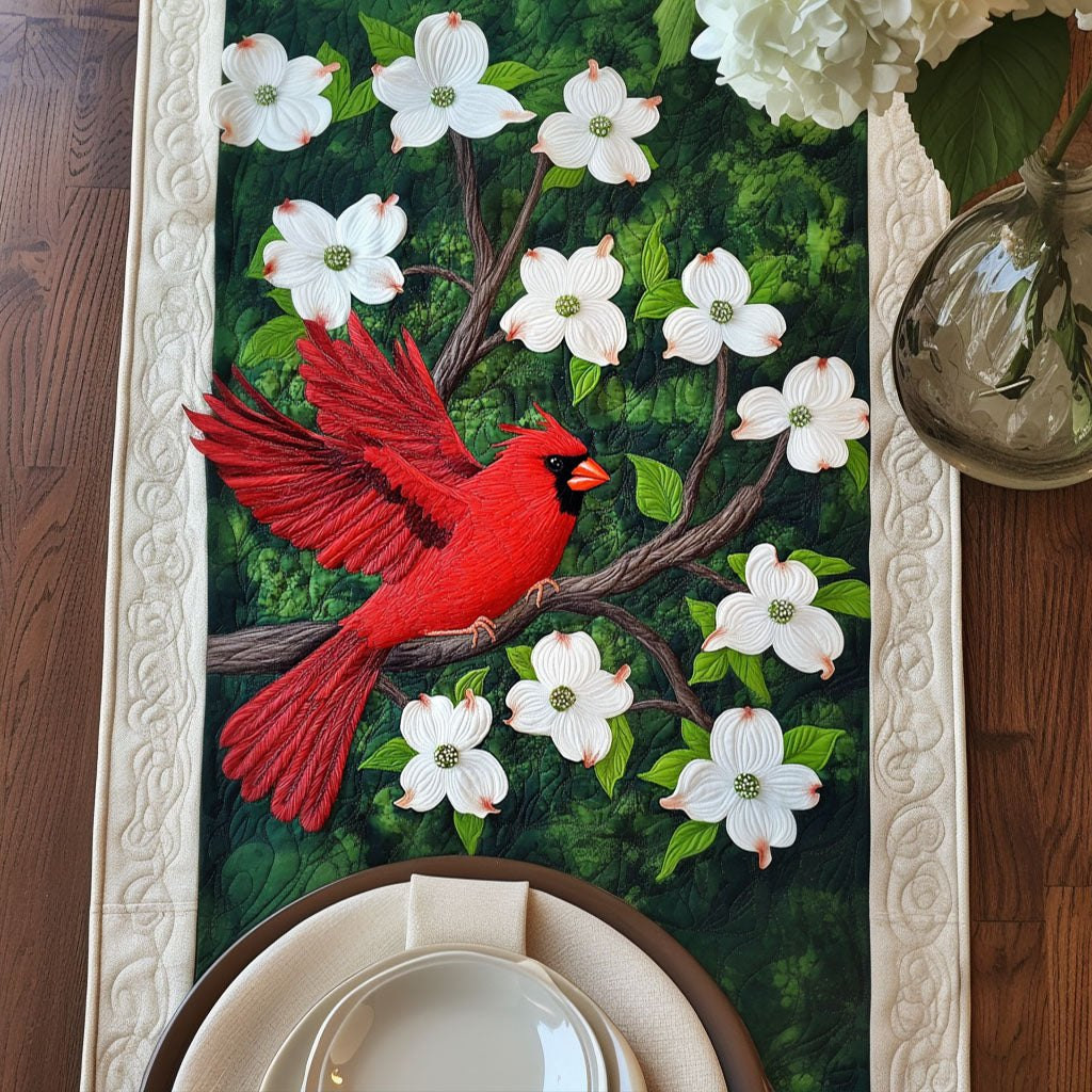 Cardinal Among White Dogwood Blooms Table Runner - Made to Order TABLE928