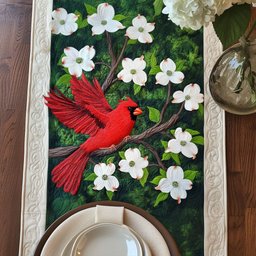 Cardinal Among White Dogwood Blooms Table Runner - Made to Order TABLE928