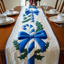 Candy Canes with a Blue Bow Table Runner - Made to Order TABLE928