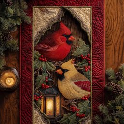 Cardinals with Lantern on Red Table Runner - Made to Order TABLE928