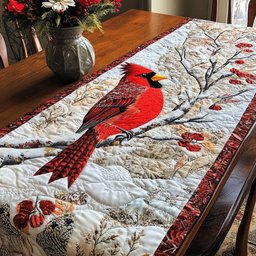 Cardinal on a Snowy Branch Table Runner - Made to Order TABLE928