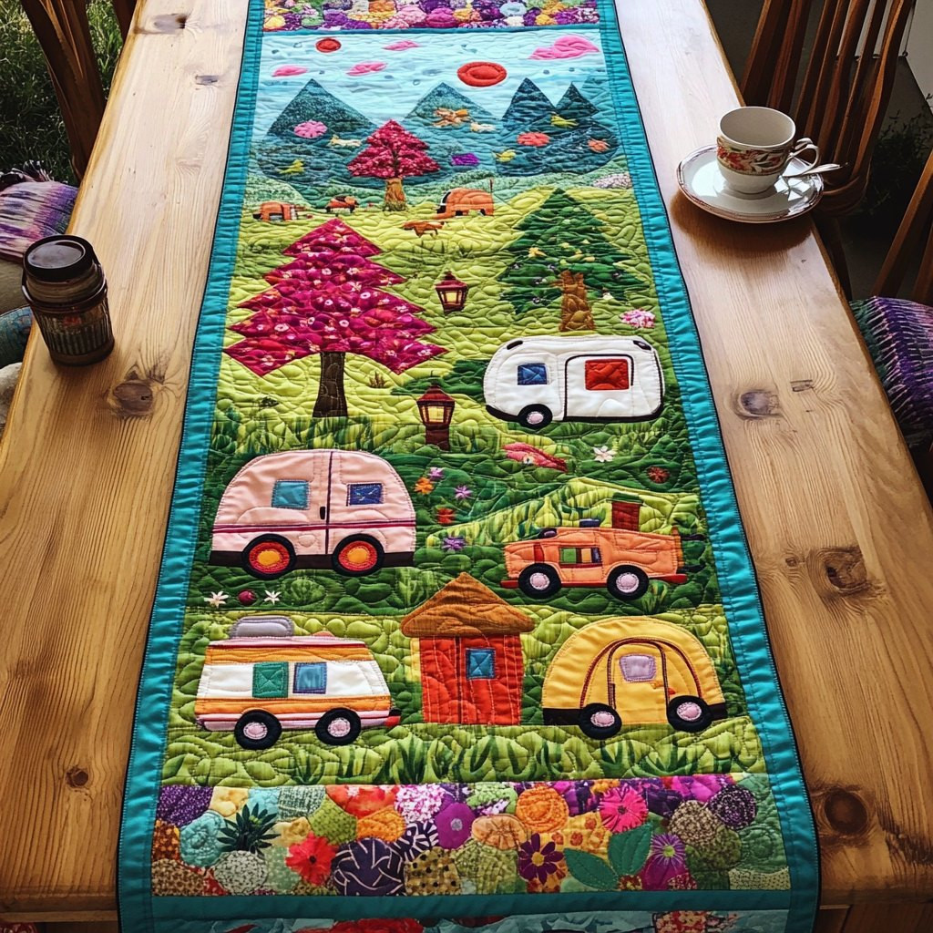 Camper Vans Among Green Trees Table Runner - Made to Order TABLE928