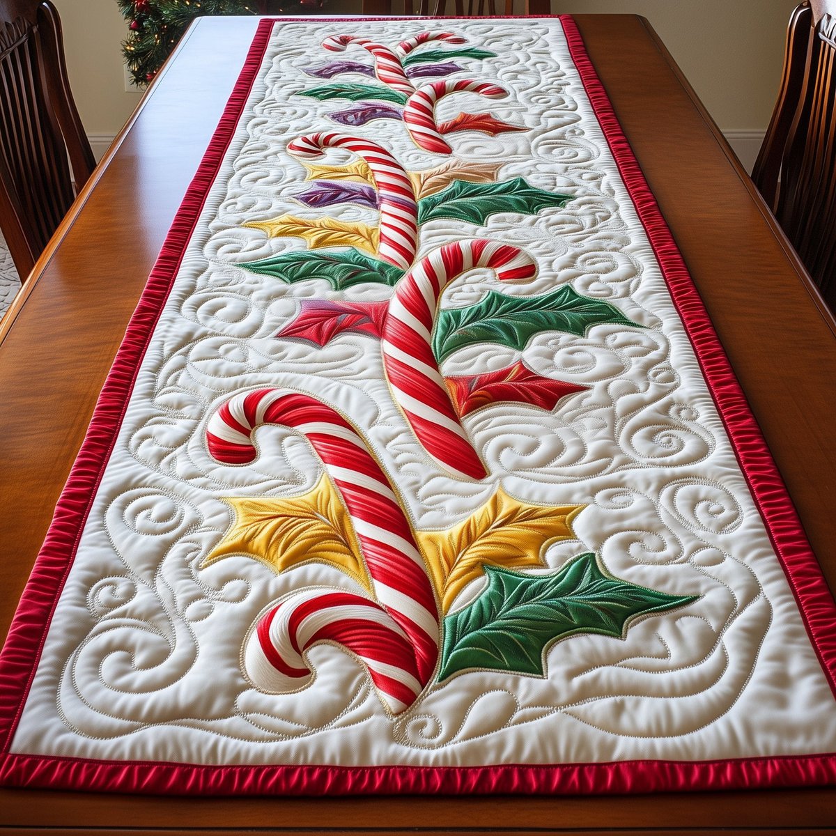 Candy Canes with Golden Leaves Table Runner - Made to Order TABLE928