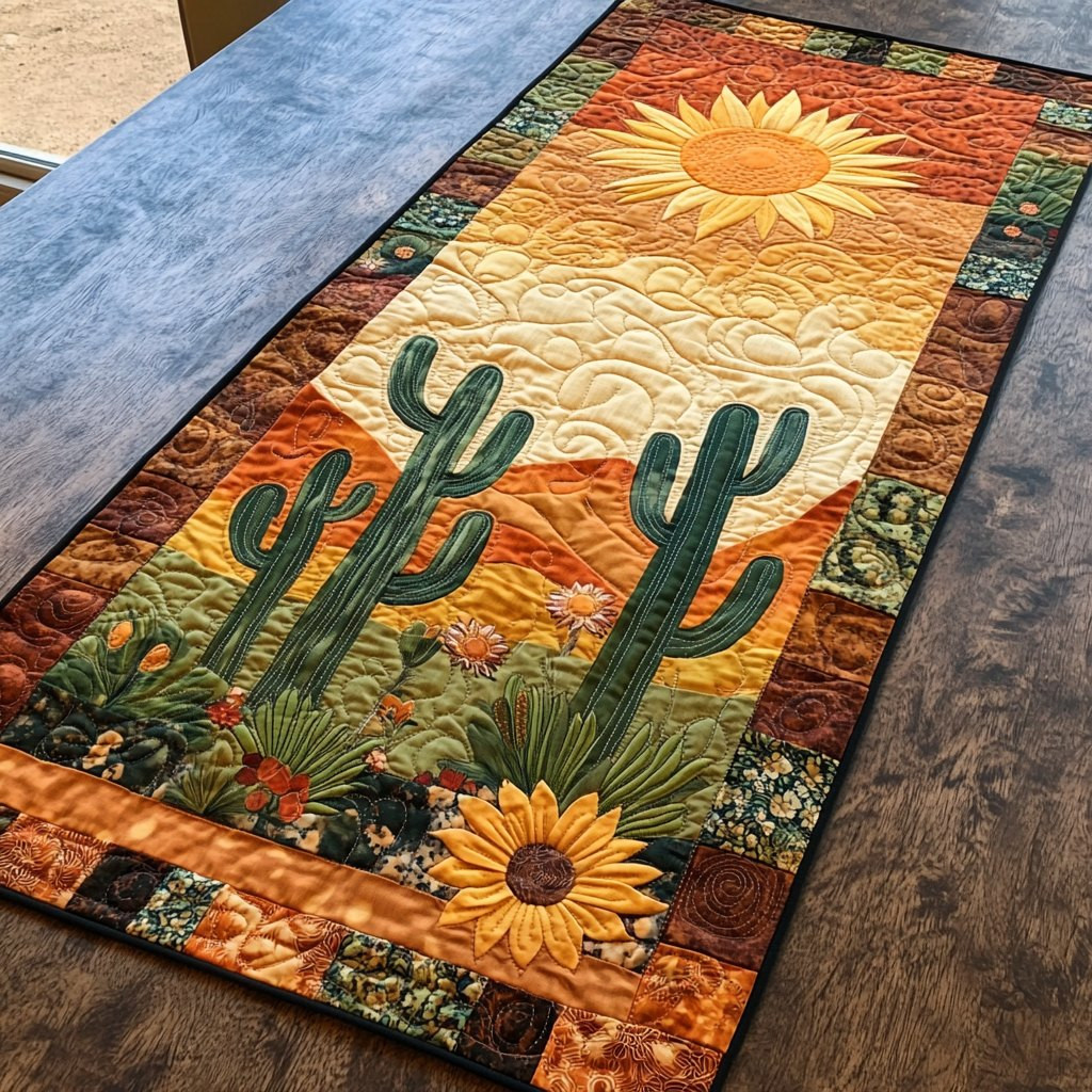 Cactus and Sunflower at Golden Sunset Table Runner - Made to Order TABLE928