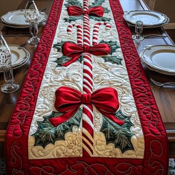 Candy Canes with Bow and Holly Table Runner - Made to Order TABLE928