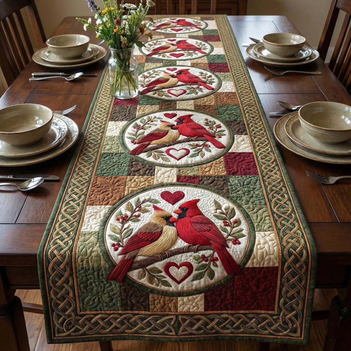 Cardinal in a Celtic Circle Table Runner - Made to Order TABLE928