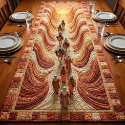 Camels in Orange and Red Waves Table Runner - Made to Order TABLE928