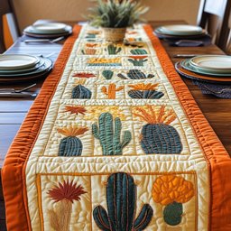 Cactus Squares with Orange Border Table Runner - Made to Order TABLE928