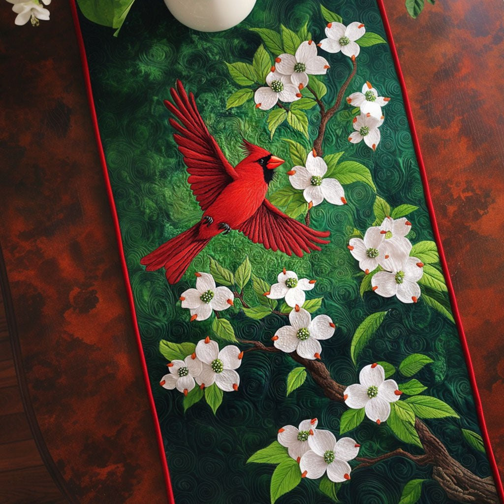 Cardinal with White Dogwood Blooms Table Runner - Made to Order TABLE928