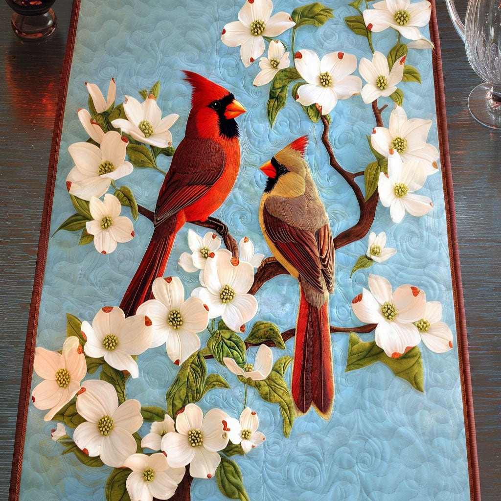Cardinal and Flowers Table Runner - Made to Order TABLE928