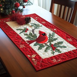 Cardinal on Pine with Snowflakes Table Runner - Made to Order TABLE928