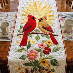 Cardinals on Branch with Blossoms Table Runner - Made to Order TABLE928