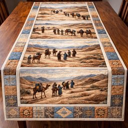 Camel Caravan Across Desert Hills Table Runner - Made to Order TABLE928