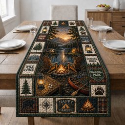 Campfire with Happy Camper Blocks Table Runner - Made to Order TABLE928
