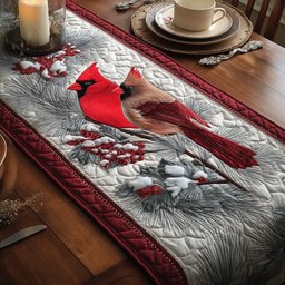 Cardinals on a Snowy Branch Table Runner - Made to Order TABLE928