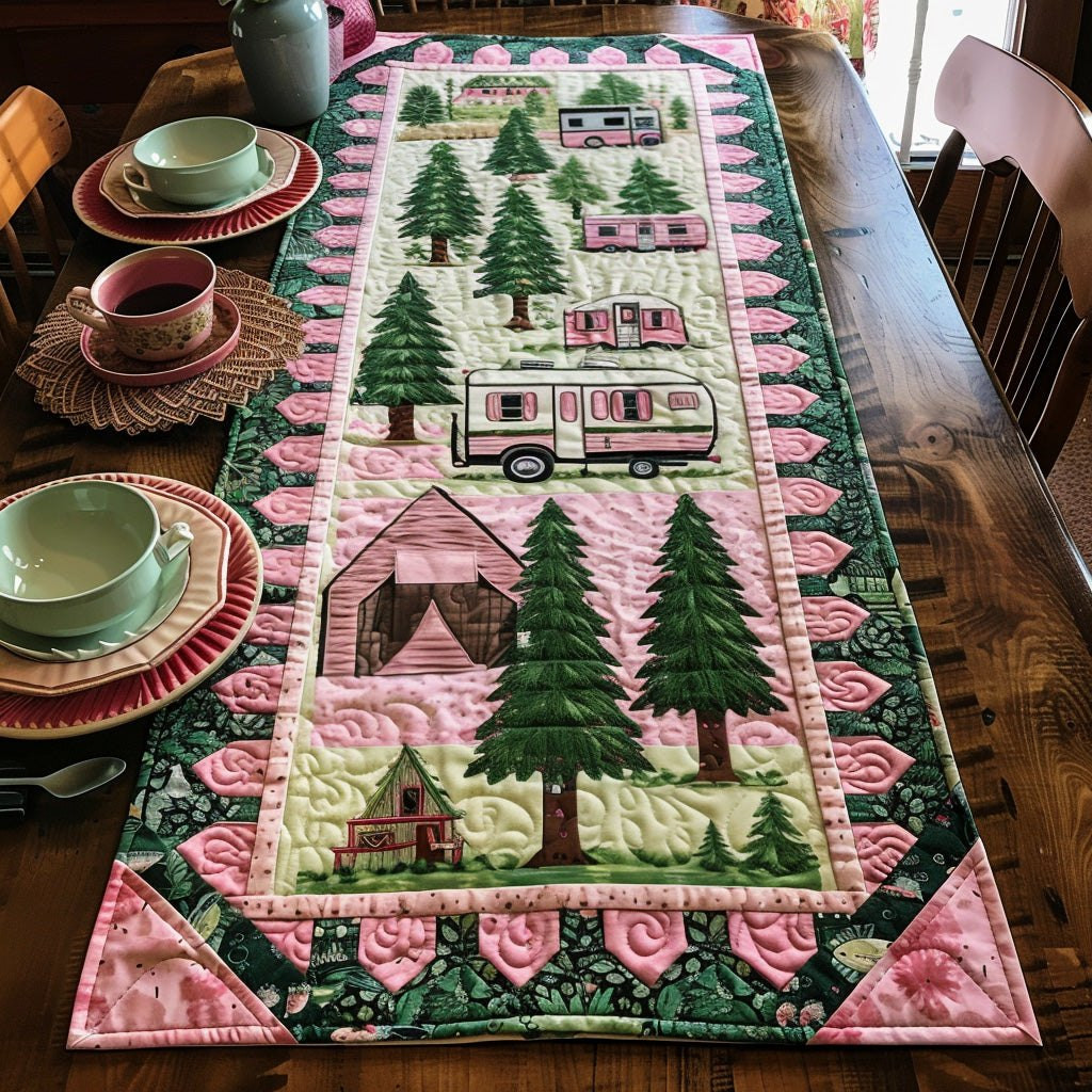 Camper with Pine Trees on Pink Table Runner - Made to Order TABLE928