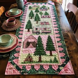 Camper with Pine Trees on Pink Table Runner - Made to Order TABLE928