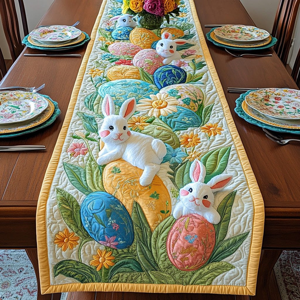 Bunny with Pink Egg and Leaves Table Runner - Made to Order TABLE928