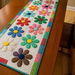 Bright Daisies on White Grid Table Runner - Made to Order TABLE928
