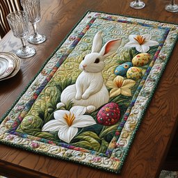 Bunny with Lilies and Eggs Table Runner - Made to Order TABLE928