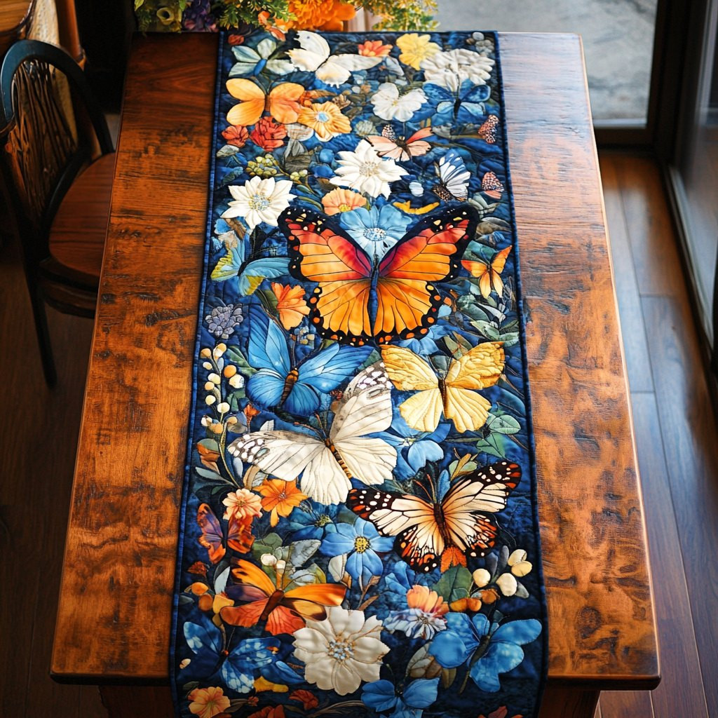 Butterflies on Blue and Gold Table Runner - Made to Order TABLE928