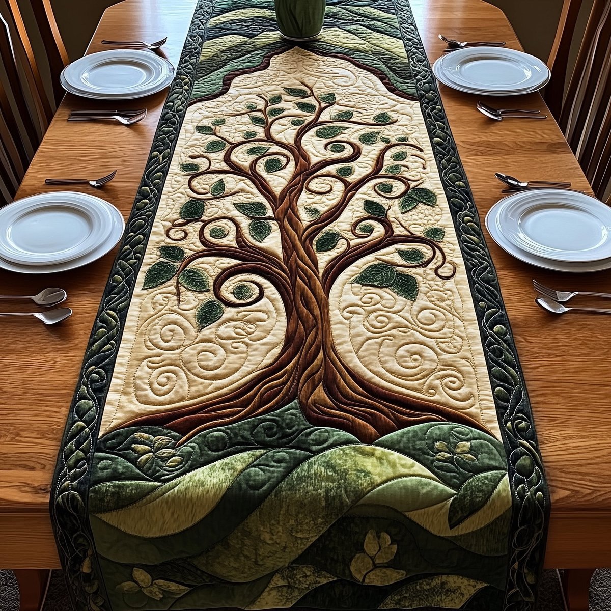 Brown Tree with Green Leaves Table Runner - Made to Order TABLE928