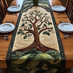 Brown Tree with Green Leaves Table Runner - Made to Order TABLE928