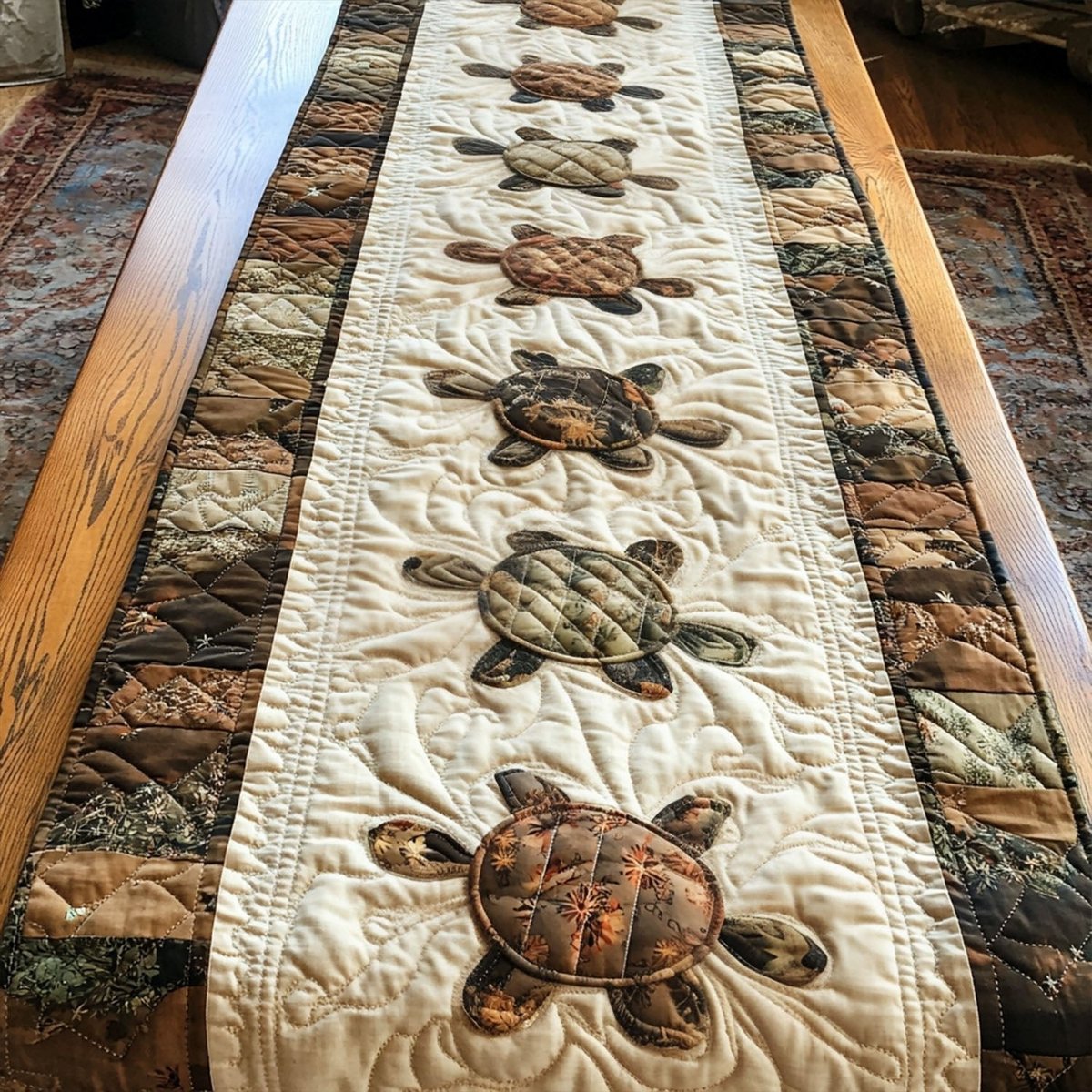 Brown Turtles on Cream Table Runner - Made to Order TABLE928
