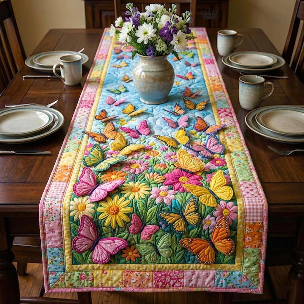 Butterflies in a Bright Flower Garden Table Runner - Made to Order TABLE928