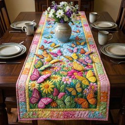 Butterflies in a Bright Flower Garden Table Runner - Made to Order TABLE928