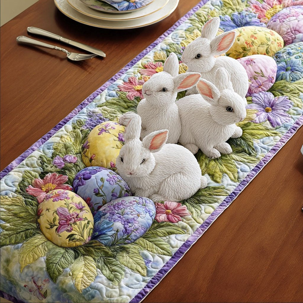 Bunnies with Pastel Eggs and Flowers Table Runner - Made to Order TABLE928