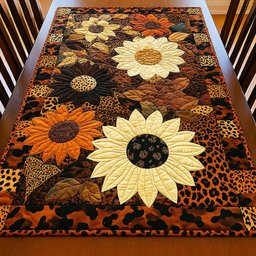Bright Blooms Sunflowers on Leopard Print Table Runner - Made to Order TABLE928