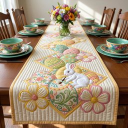 Bunny Among Oversized Pastel Flowers Table Runner - Made to Order TABLE928