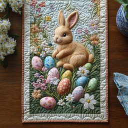 Brown Rabbit with Eggs and Daisies Table Runner - Made to Order TABLE928