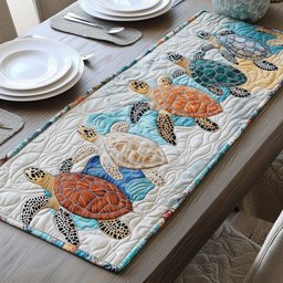Brown and Blue Turtles on Ivory Table Runner - Made to Order TABLE928