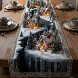 Cabin and Pines in Deep Snow Table Runner - Made to Order TABLE928