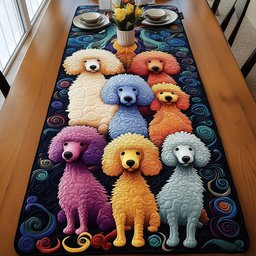 Bright Poodles on Dark Swirls Table Runner - Made to Order TABLE928
