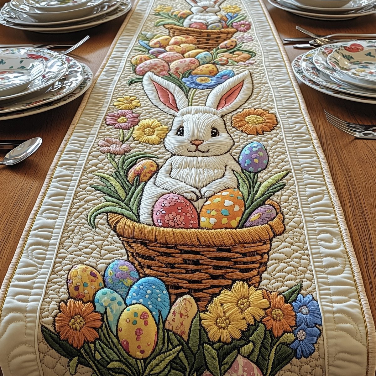 Bunny in a Basket of Eggs Table Runner - Made to Order TABLE928