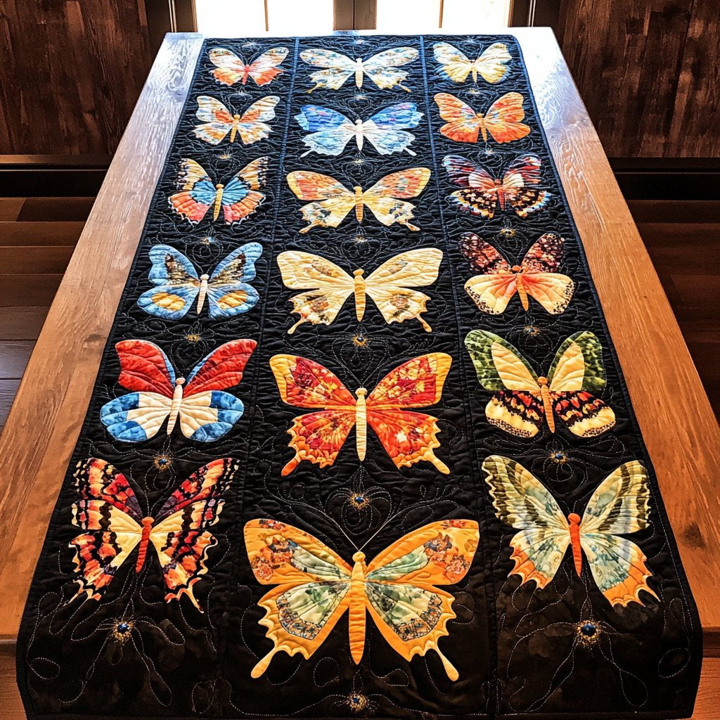 Butterfly Blocks on Black Table Runner - Made to Order TABLE928