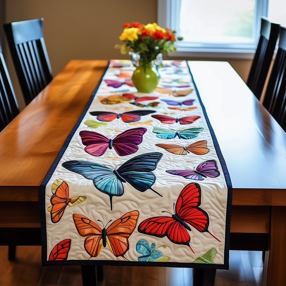 Butterflies Scattered on Cream Panel Table Runner - Made to Order TABLE928