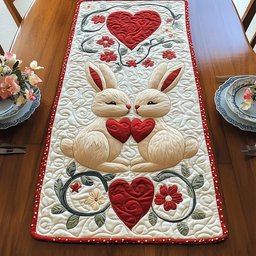 Bunnies Above a Heart Wreath Table Runner - Made to Order TABLE928